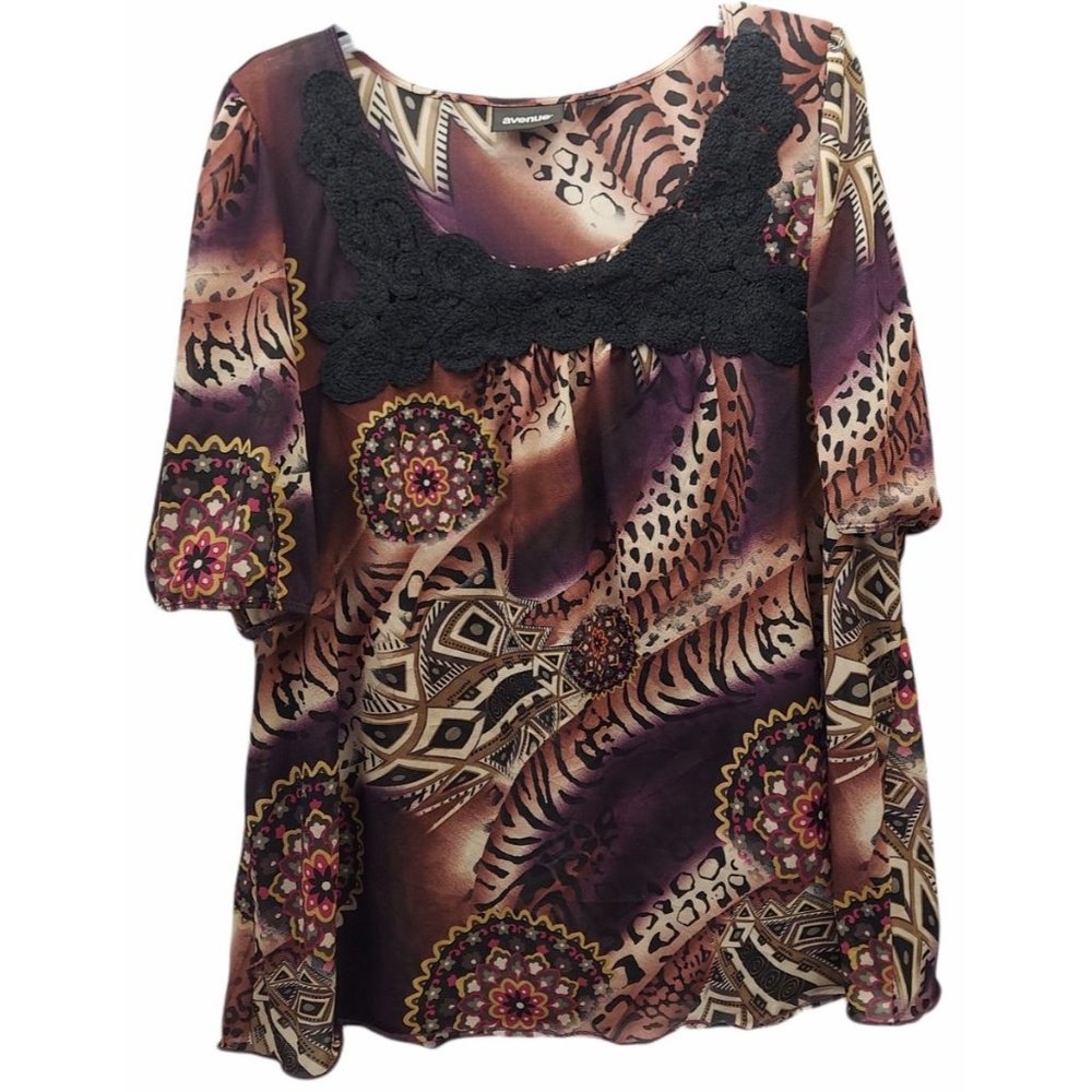 Avenue Women's 22/24 Sheer Maroon Blouse-H1